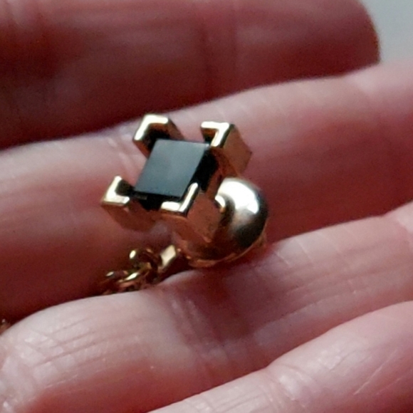 Vintage Sarah Coventry Black Crystal Tie Pin with Chain Men Jewelry Stamped - Picture 3 of 7